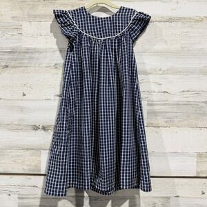 Classic Whimsy Lucy Dress Girls 5 Navy Gingham Ruffle Sleeve Cottagecore EUC